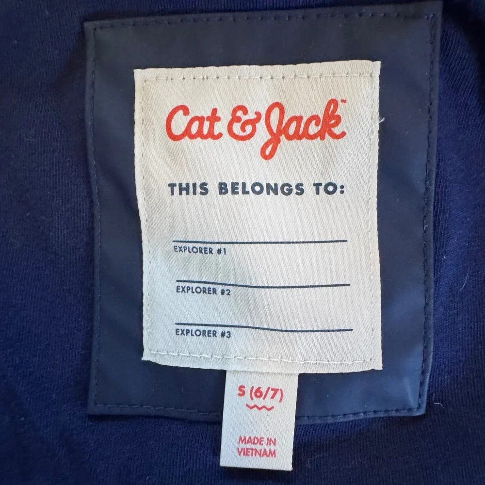 Cat & Jack Boys Navy Blue Hooded Rain Jacket Reflective Size S 6/7 NWT
